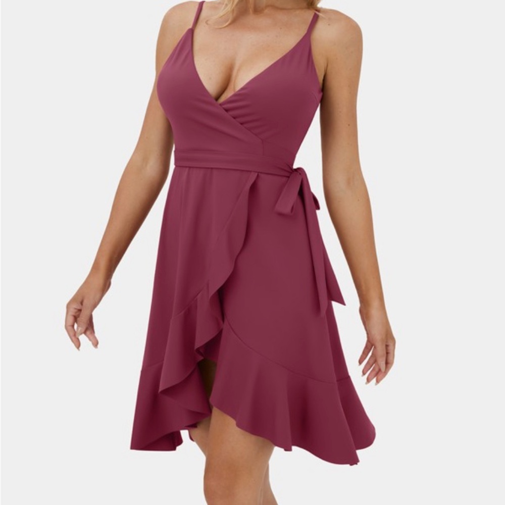 HALARA Mauve Wrap Ruffle Dress